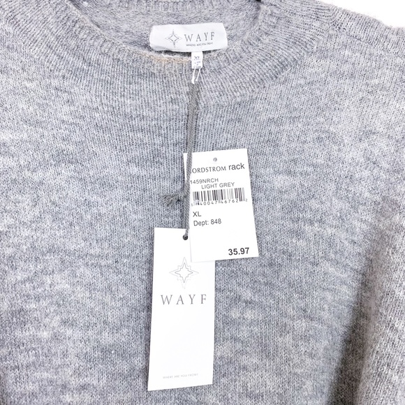 Wayf Gray Tie Waist Crew Neck Sweater - Picture 3 of 5